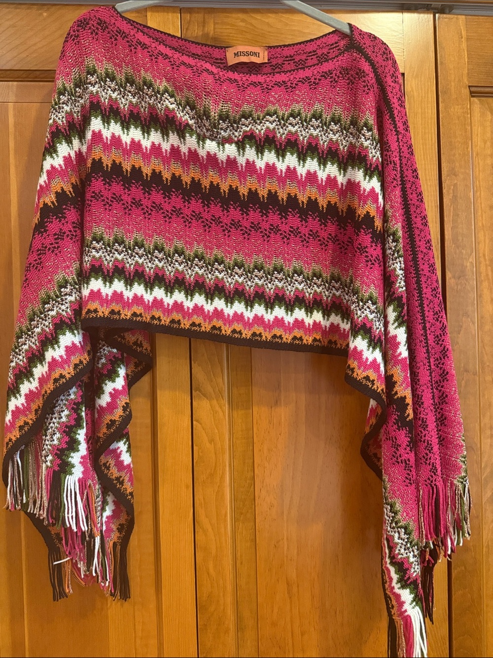 Missoni Hot Pink Multicolor Zigzag Knit Poncho